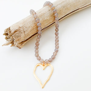 Gemstone Beaded Necklace w/ XL Heart