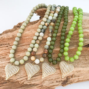 Ribbon Heart on 10mm Gemstone Necklace