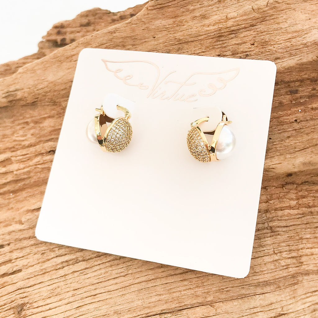 Reversible Hinge CZ & Pearl Earrings