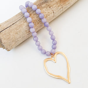 Gemstone Beaded Necklace w/ XL Heart