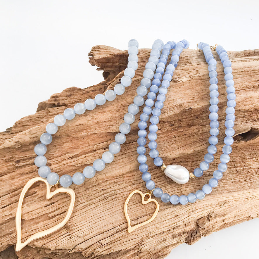 8mm Gemstone Necklace w/ Medal Heart