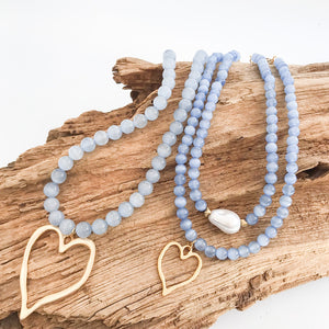 8mm Gemstone Necklace w/ Medal Heart