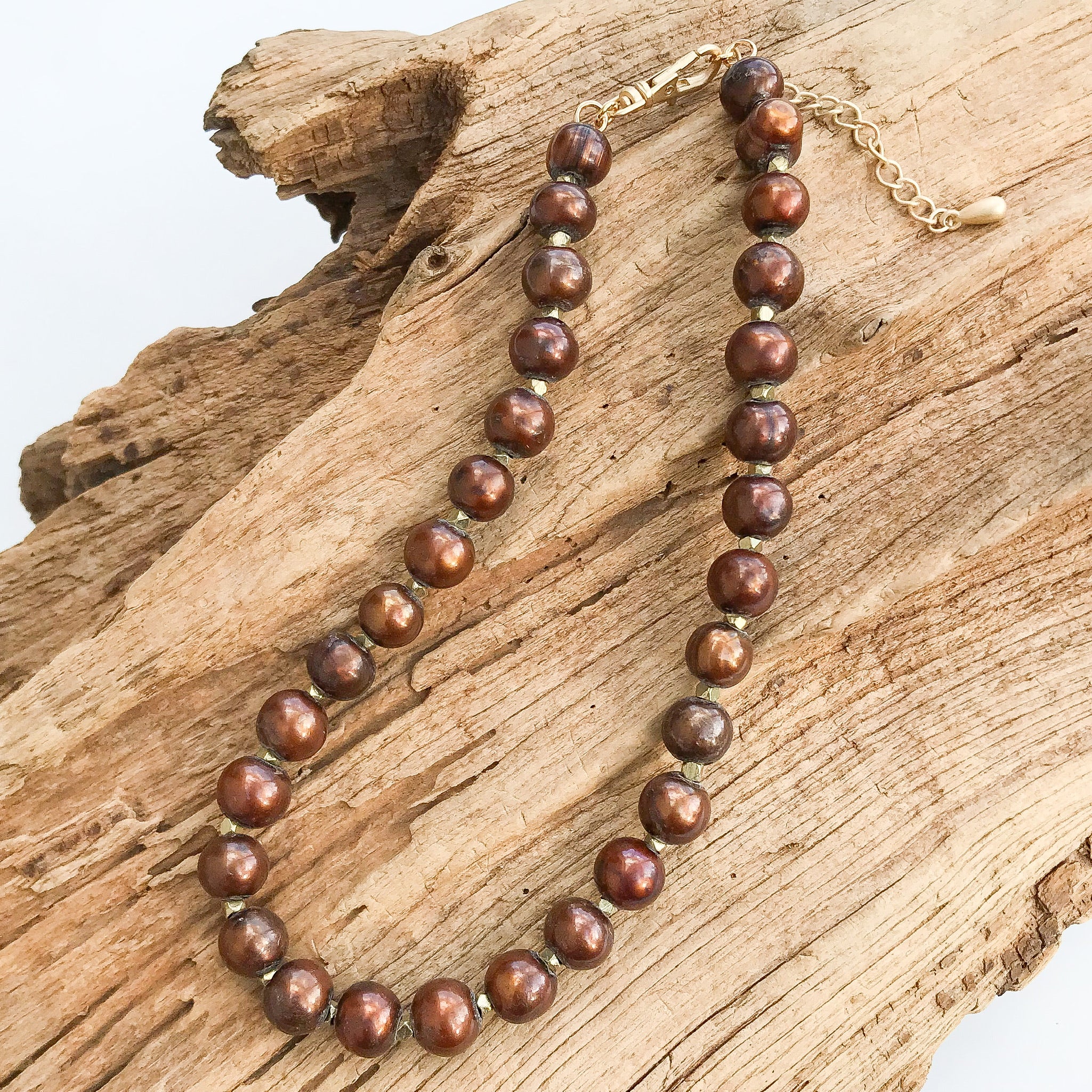 Potato Pearl Nugget Brass Necklace