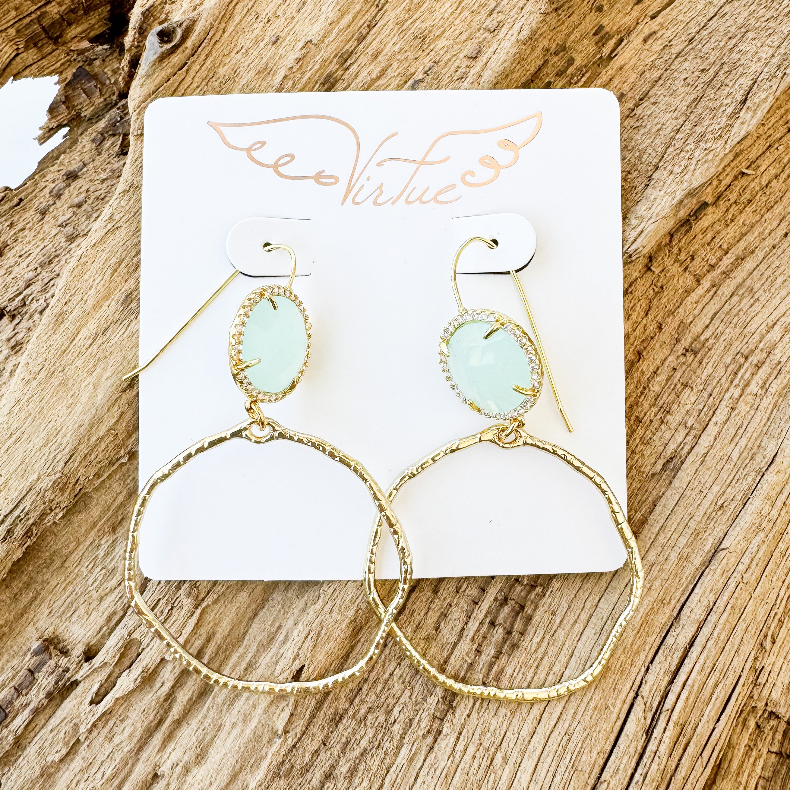Gemstone Bezel Earrings w/ Branch Hoop