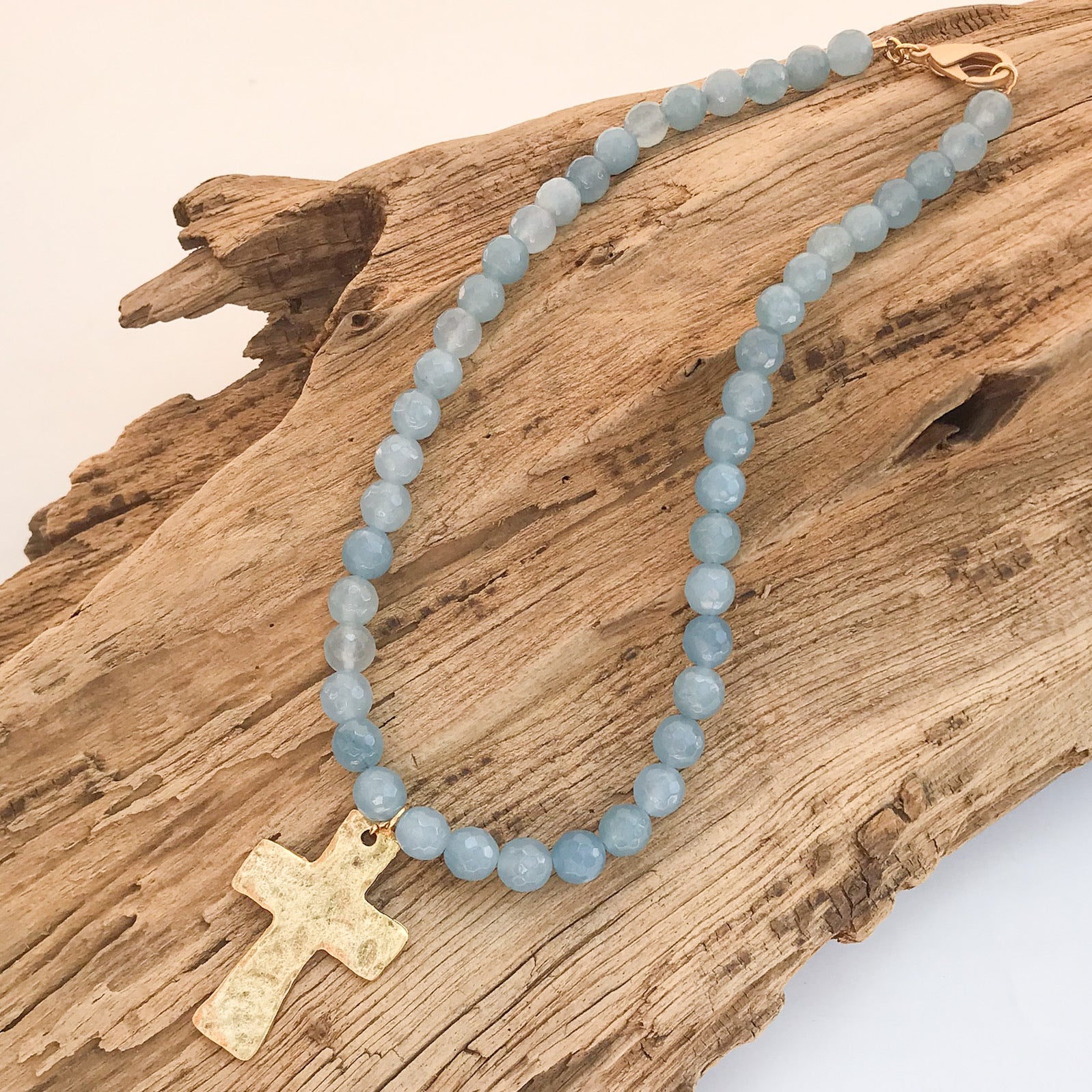 Gemstone Hammered Cross Necklace