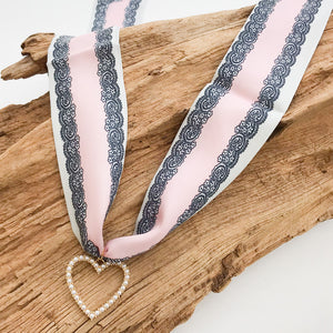 Pearl Open Heart on Scarf Necklace