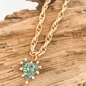 Pearl Studded Heart on Twisted Etched Chain