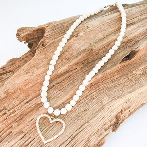 8mm Gemstone Necklace with Pearl Heart