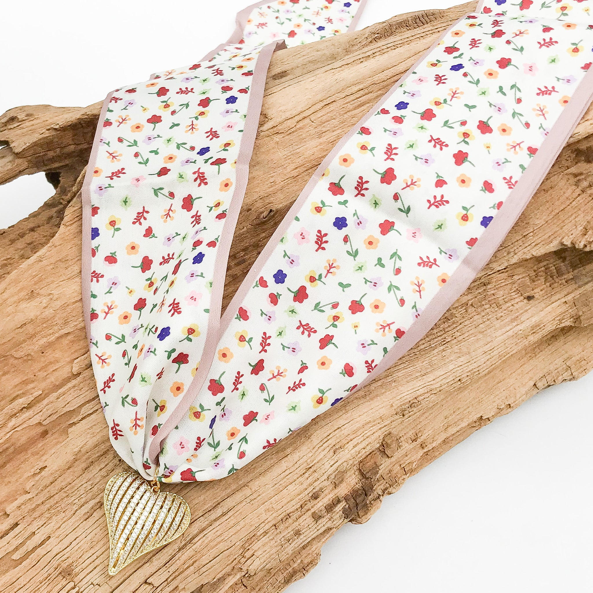 Ribbon CZ Heart On Scarf Necklace