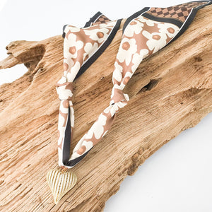 Ribbon CZ Heart On Scarf Necklace