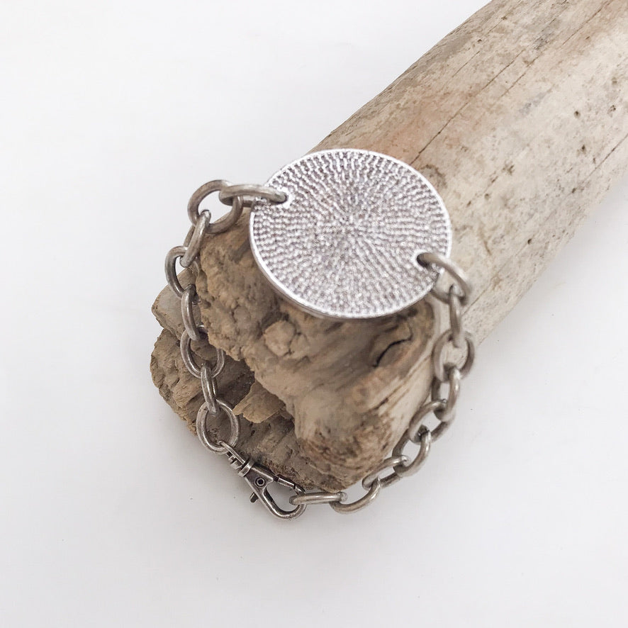 Round CZ Disc Bracelet on Cable Chain