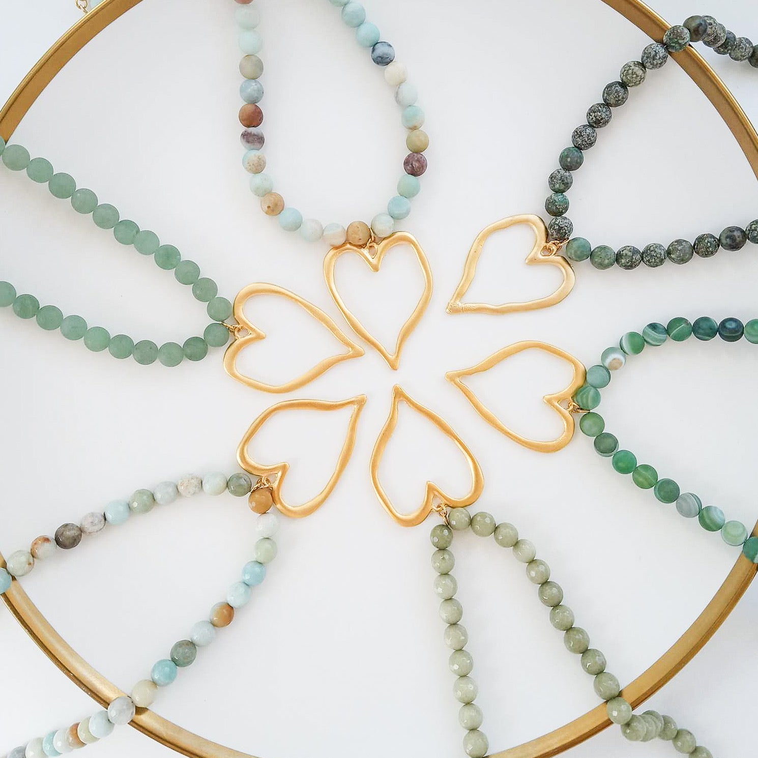 Gemstone Beaded Necklace w/ XL Heart