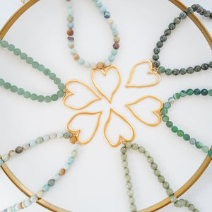 Gemstone Beaded Necklace w/ XL Heart