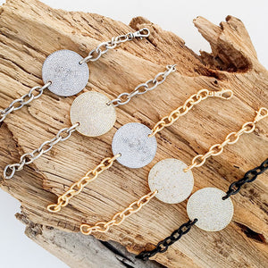 Round CZ Disc Bracelet on Cable Chain