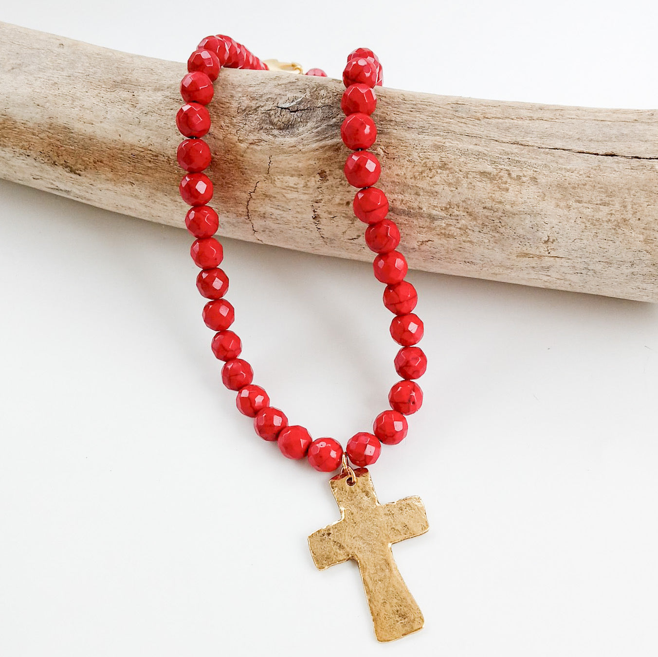 Gemstone Hammered Cross Necklace
