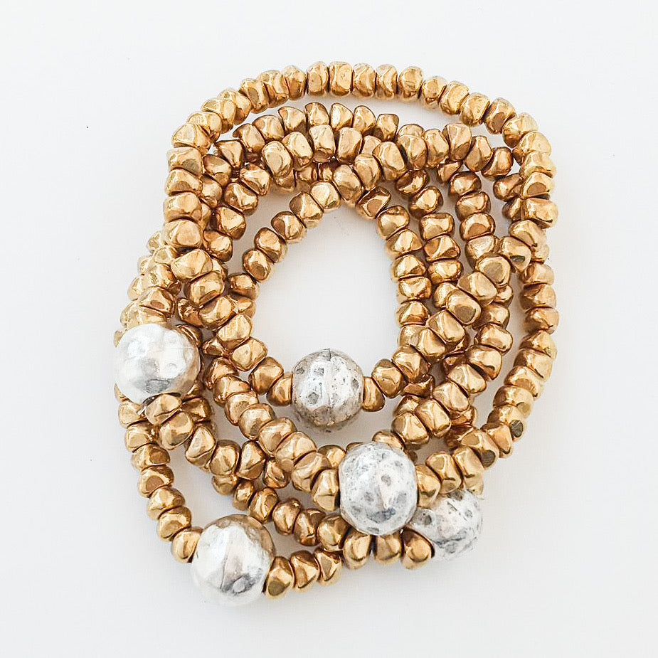 2-Tone Mixed Metal Brass Nugget Bracelet