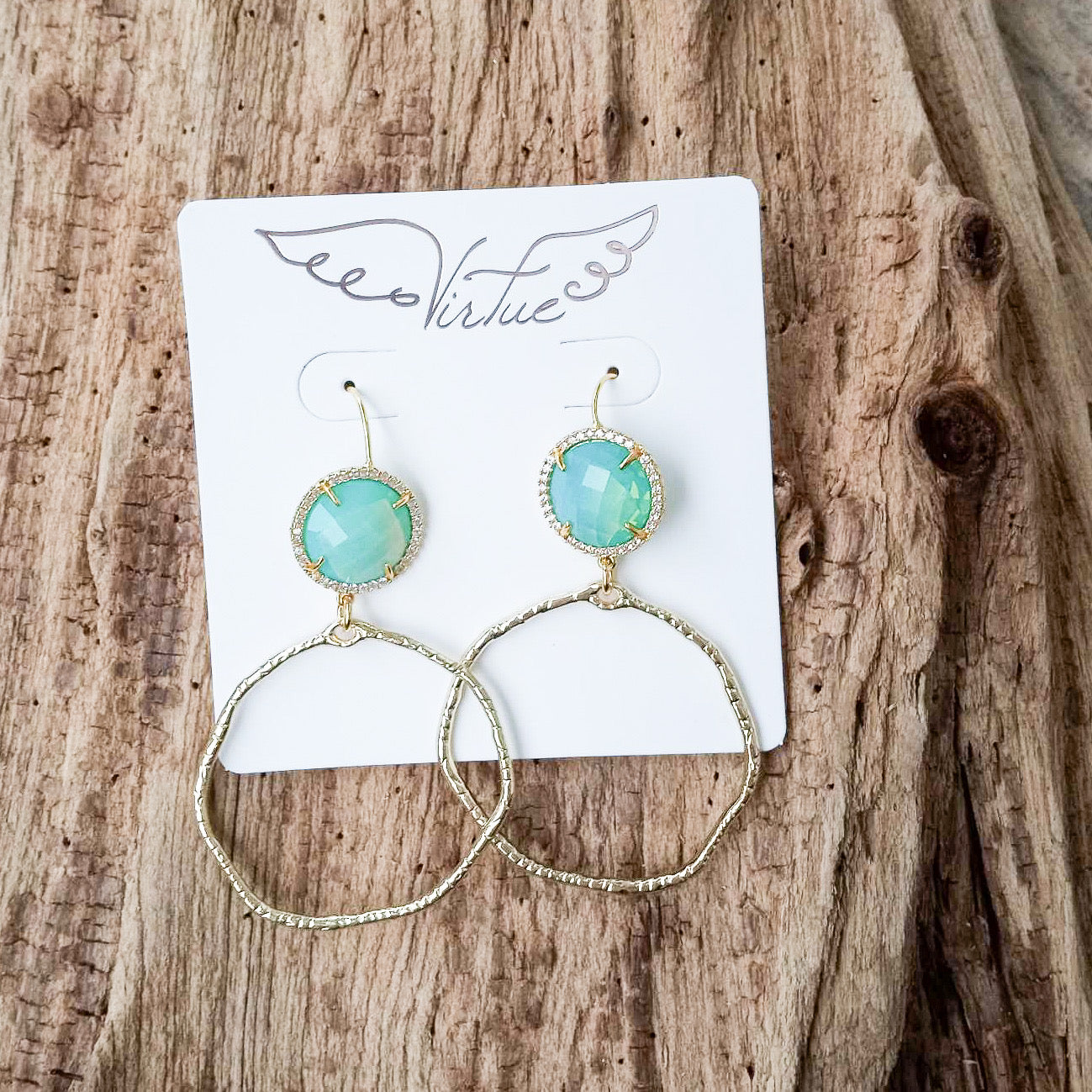 Gemstone Bezel Earrings w/ Branch Hoop