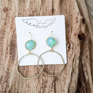 Gemstone Bezel Earrings w/ Branch Hoop
