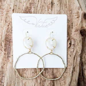 Gemstone Bezel Earrings w/ Branch Hoop