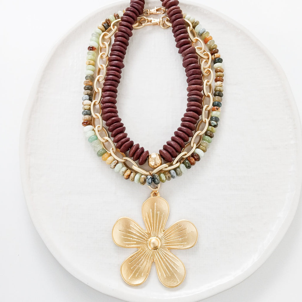 Etched Chain With Solid Flower