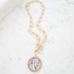 Vintage Coin on XL Paperclip Chain 18”