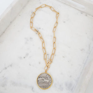 Vintage Coin on XL Paperclip Chain 18”