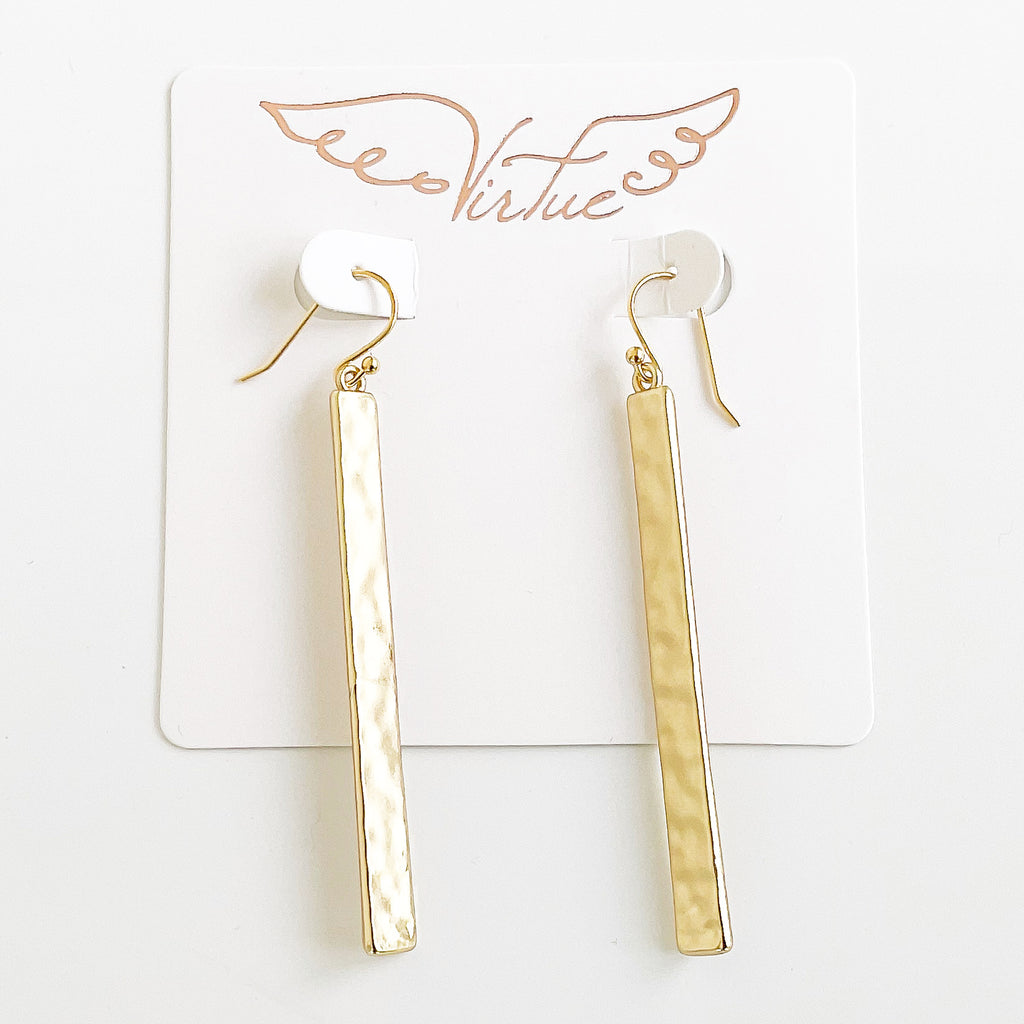 Gold Hammered Bar Earrings