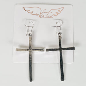 Gold Skinny Cross Earrings on Kidney