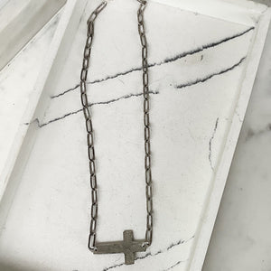Hammered Cross on Large Paperclip