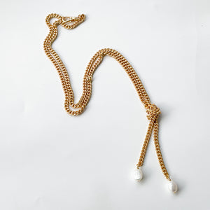 Knotted Curb Chain Necklace w/ Mini Pearls