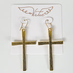 Gold Skinny Cross Earrings on Kidney