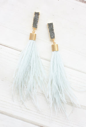 Druzy Post w/ Feather
