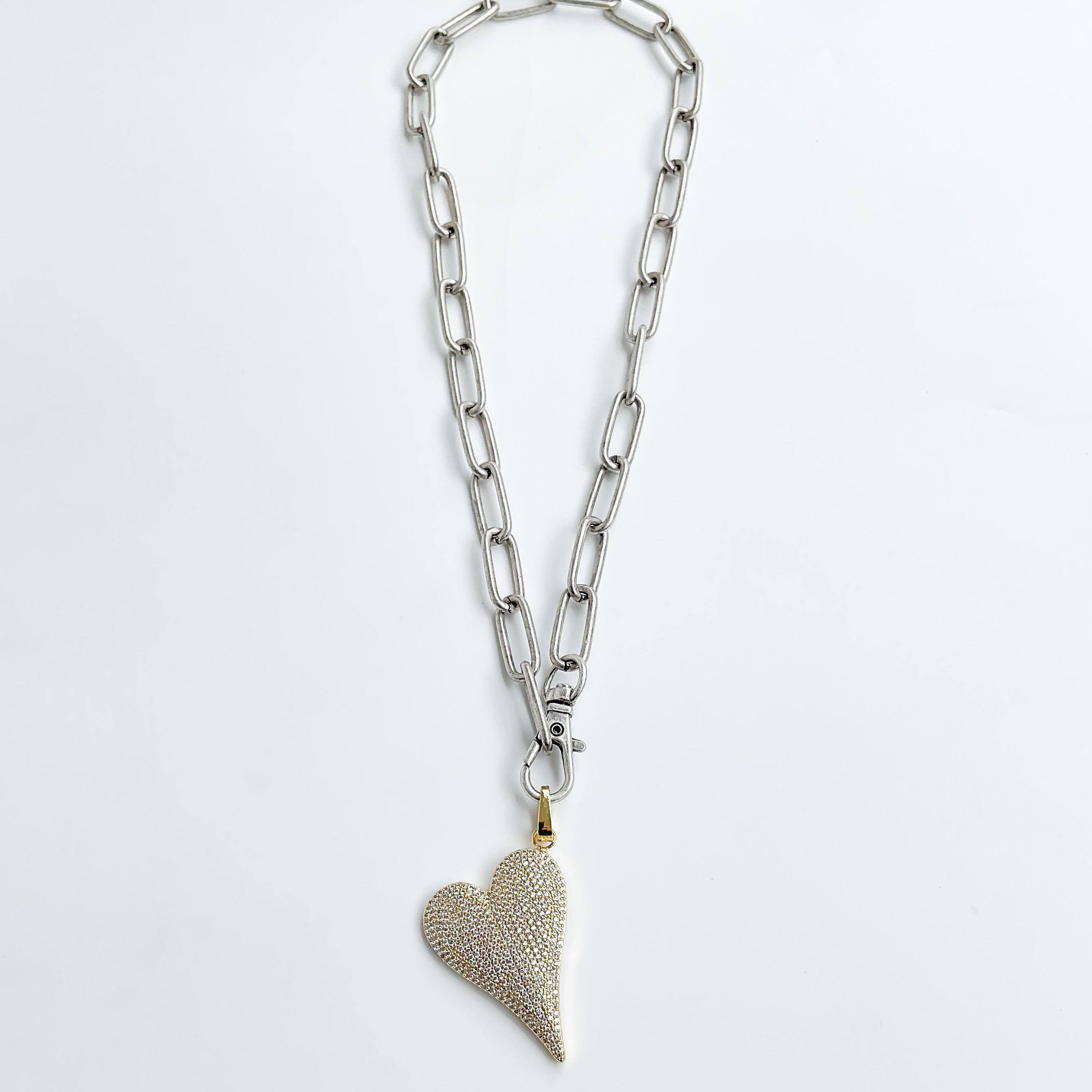 Rhinestone Caribineer Heart on XL Paperclip  18”
