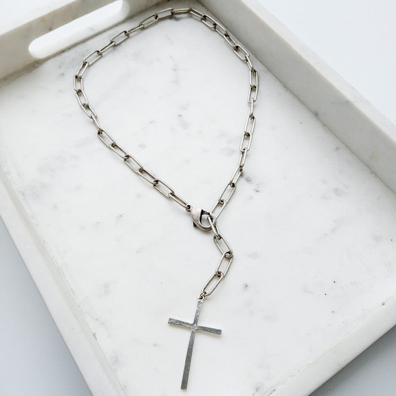 XL Adjustable Paperclip Necklace W/ Cross