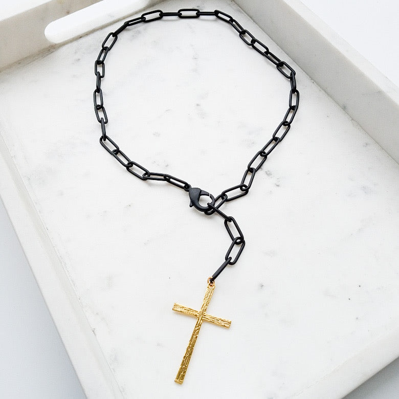 XL Adjustable Paperclip Necklace W/ Cross