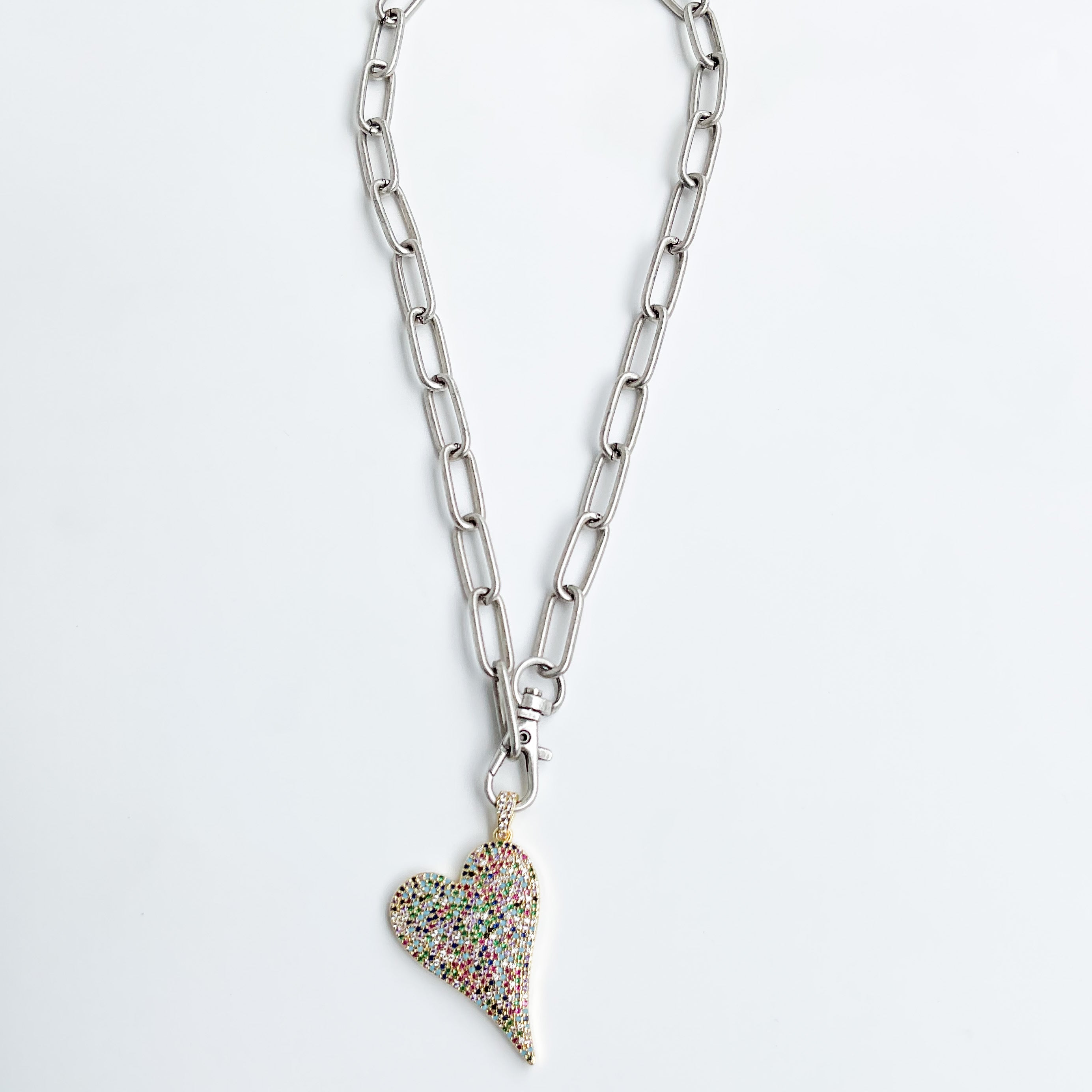 Rhinestone Caribineer Heart on XL Paperclip  18”