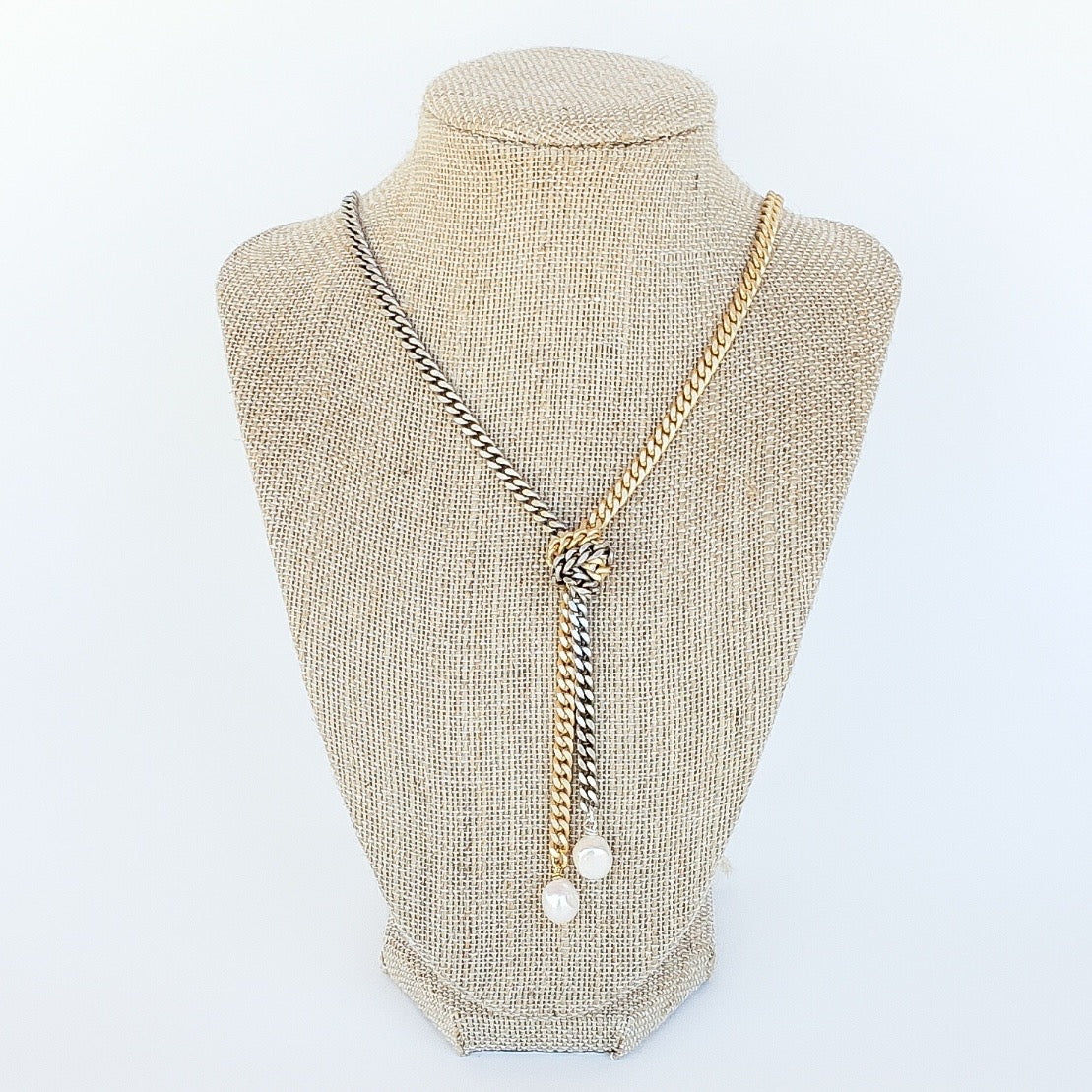 Knotted Curb Chain Necklace w/ Mini Pearls