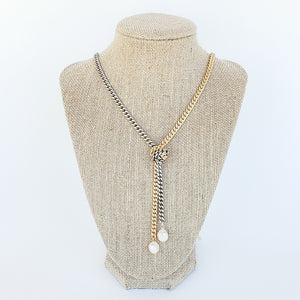 Knotted Curb Chain Necklace w/ Mini Pearls
