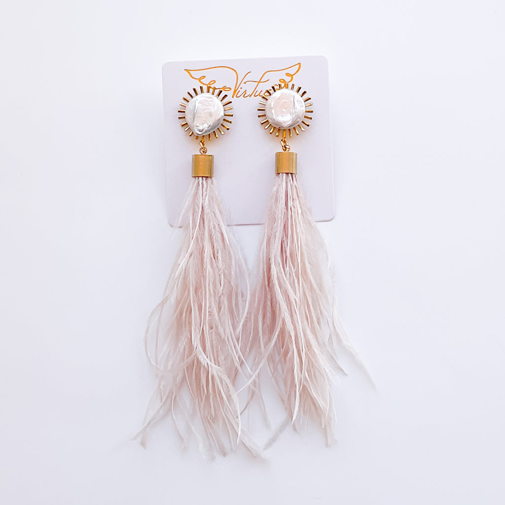 Sun Pearl Feather Earrings